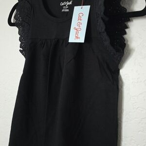 Cat & Jack Black Eyelet Flutter Sleeved Top - Size Small (6-6x) NWT